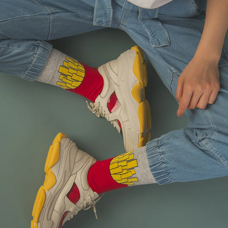 Japanese Women Cute Fruit Food Dessert Colorful Harajuku Socks Funny Funky French fries doughnut pizza male Crew Sock