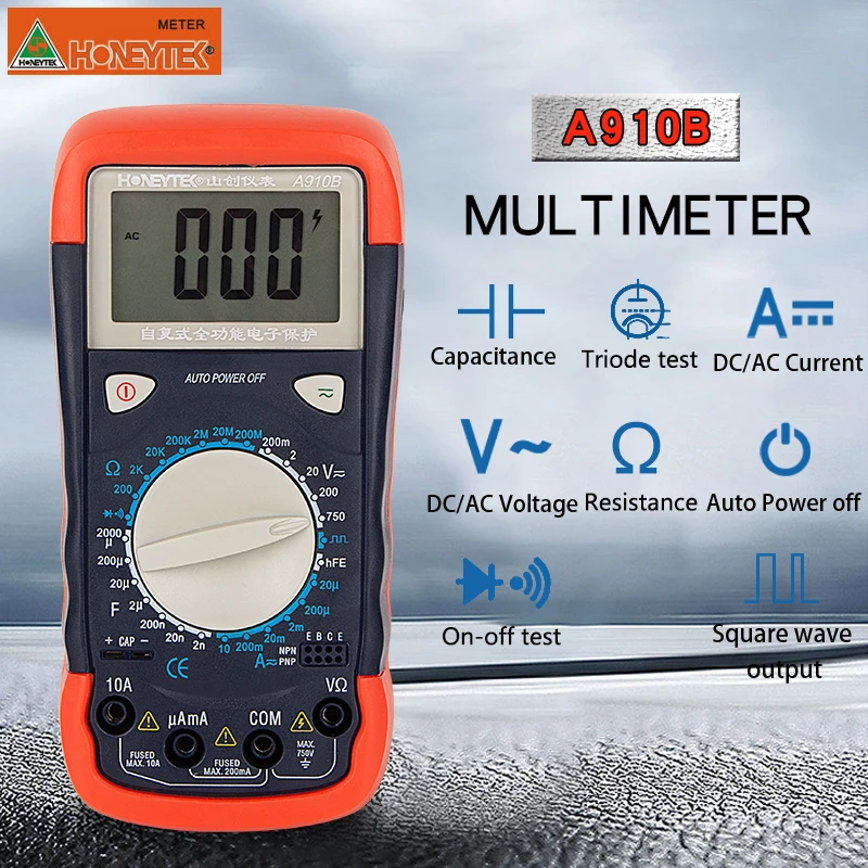 

HONEYTEK A910B Multimeter Test Meter Series Auto-Ranging Digital Electronic Measuring Instrument AC Voltage Detector Portable