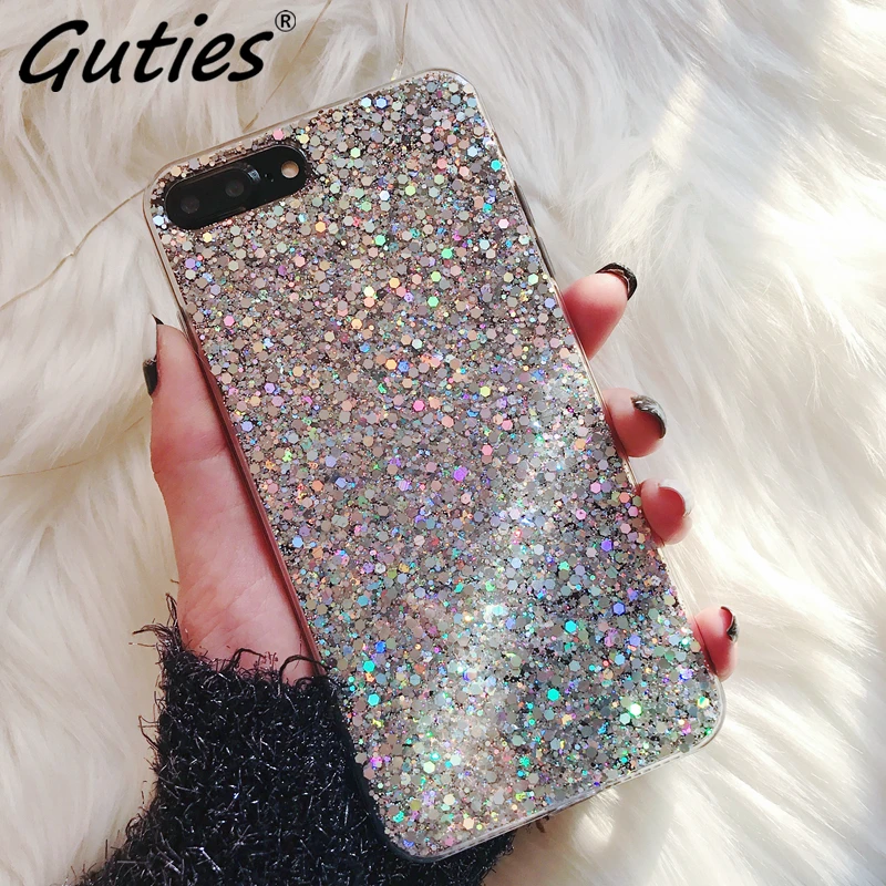 

Guties Silicone Bling Powder Soft TPU Case For iPhone 5 5S SE 8 7 6 Plus Shinning Glitter Phone Cover For iPhone X Cases Shell