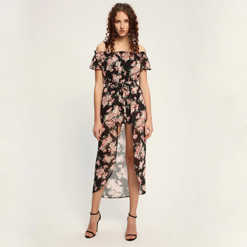 

EDGLulu vacation dress 2019 spring summer beach casua boho floral off shoulder fashion clothing for women print dress
