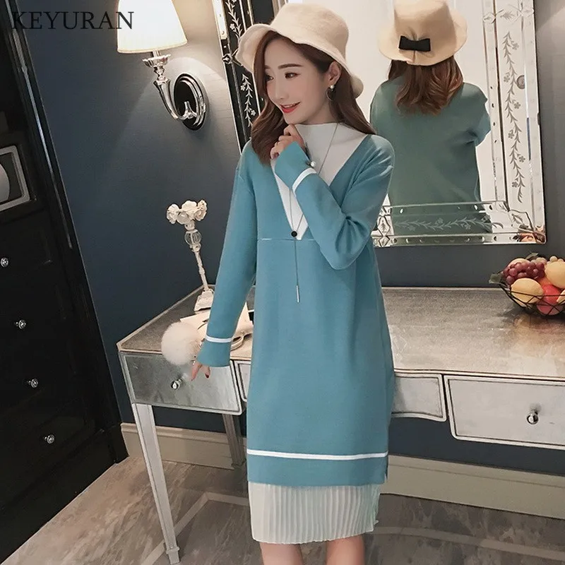 

Plus Velvet Thickening Knitted Maternity Nursing Dress for Pregnant Women Autumn Winter Warm Pregnancy Breastfeeding Clothes 305