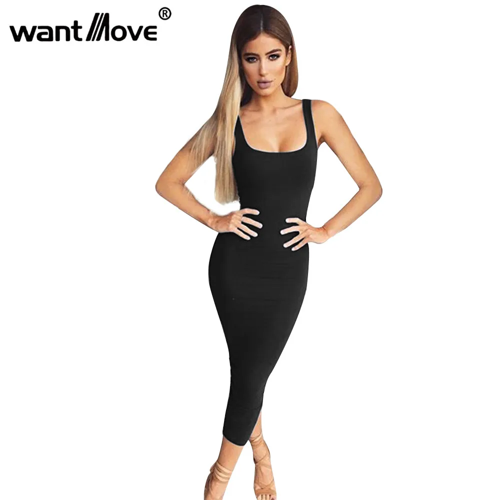 Wantmove women sexy bodycon tank top long dress solid sleeveless