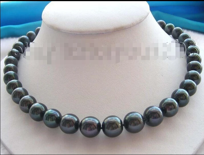 

FREE SHIPPING Natural 12mm Black Round Pearl Necklace Mabe 925silver! (A0513)