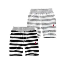 Детские штаны Новые Летние Детские корейские хлопковые спортивные штаны до колена повседневные полосатые шорты с вышивкой для маленьких мальчиков