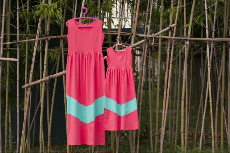 

baby infant children kid knitted Cotton boutique summer dress beach mommy and me dress mother child chevron maxi dress