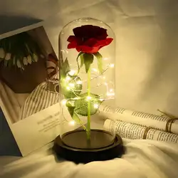Светодиодный ночник с розовым цветком и стеклянной крышкой, основа для Дня Святого Валентина, свадьбы, Рождества, подарок на день рождения