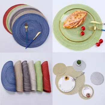

Faroot Fine Holiday Western food mat Christmas Round Woven Table Pads Placemats PP Waterproof Cloth Mats
