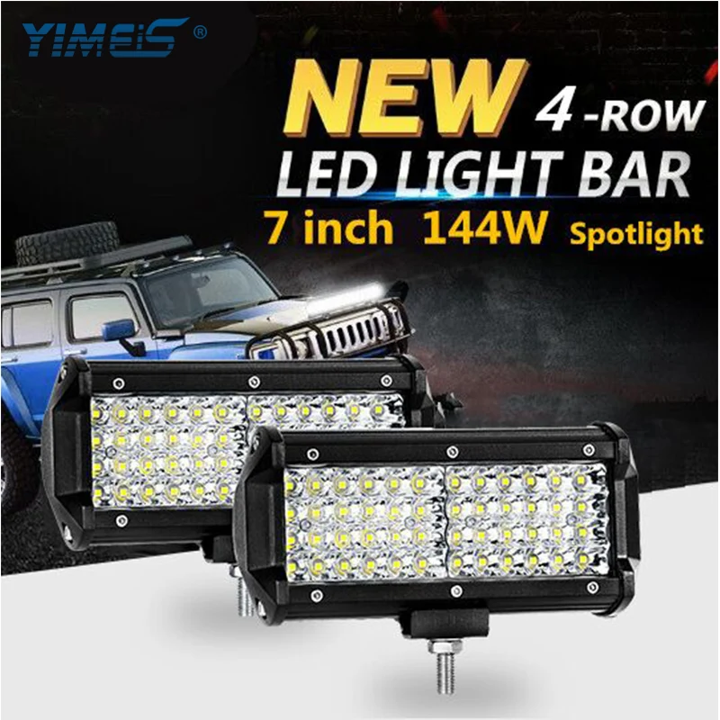 

Yimeis 7 inch 144W LED Light Bar Quad Row Offroad Work Light Spot Beam LED Cubes Waterproof Driving Fog Lights for Truck SUV ATV