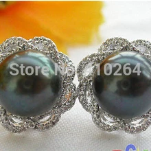 Wholesale_jewelry_wig$ Стиль AA++ 11 ММ черный КРУГЛЫЙ ЖЕМЧУГ 925 СЕРЕБРЯНЫЕ Серьги