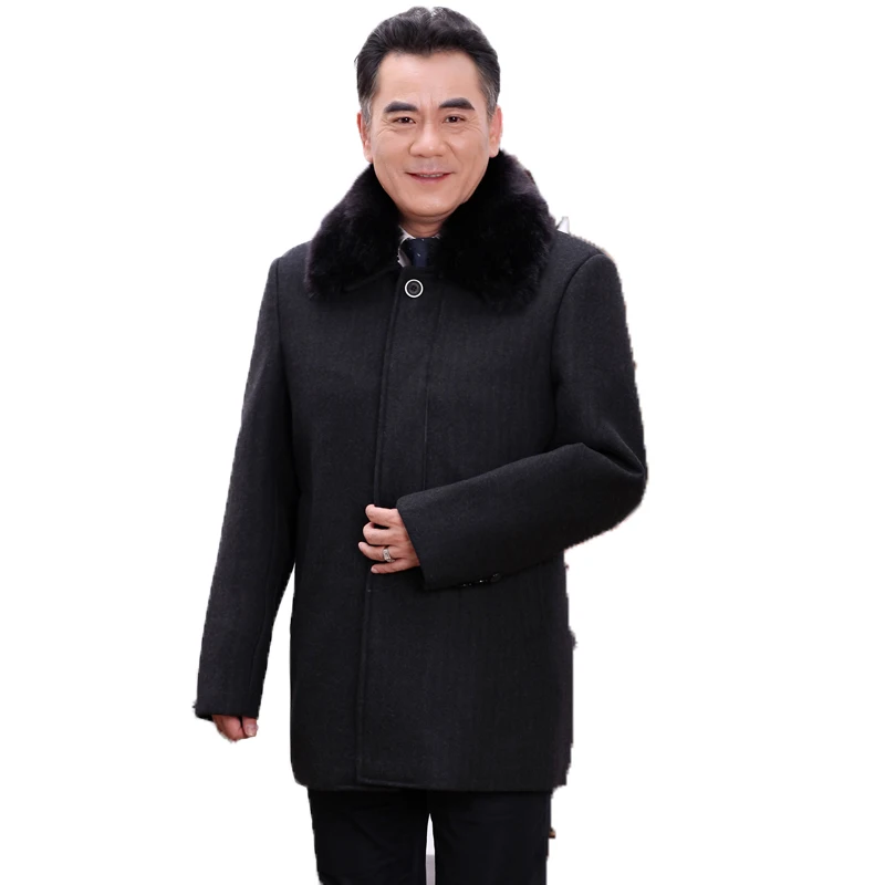 

Mature Man Winter Tweed Coat Elegant Business Casual Woollen Blends Overcoat Male Fur Turn Down Collar Coats Men Wool Oufits 3XL