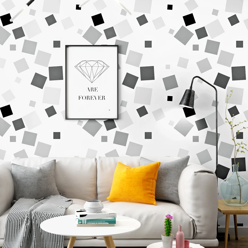 Nordic черный, белый цвет СЕРЫЙ квадратный обои для Гостиная ТВ задний план стены абстрактный papel де parede