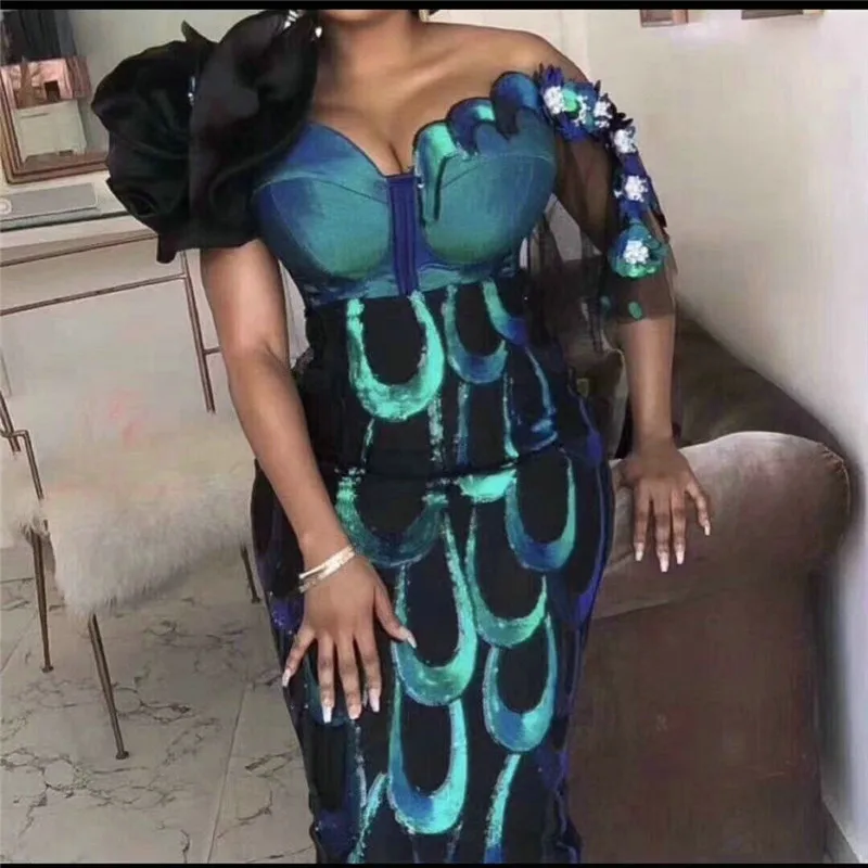 

Hot Selling Embroidered African Tull Lace with full sequins ZF88 ,High Quality Turquoise blue French Mesh Lace Fabric
