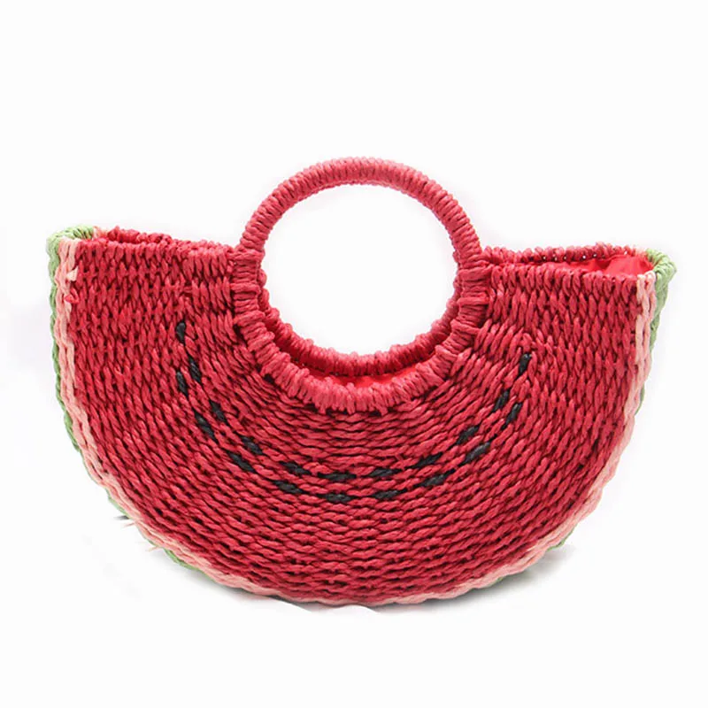 

INS seaside holiday beach straw bag female portable cute watermelon bag 2019 new fashion handmade woven bag