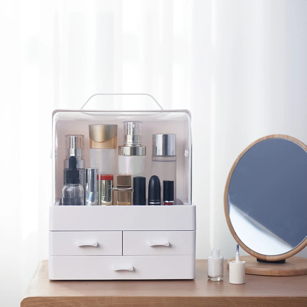 Desktop Makeup Organizer Cosmetic Storage Box With Dustproof Lid