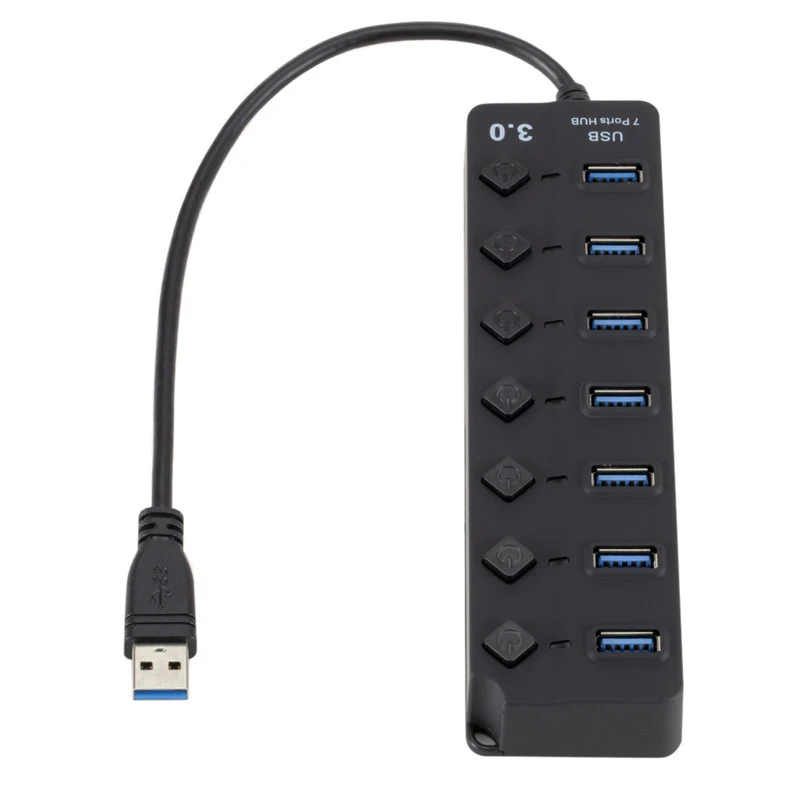 

USB 3.0 7 Ports Hub with Button Switch for Data Transfer Charging Durable Hub @JH