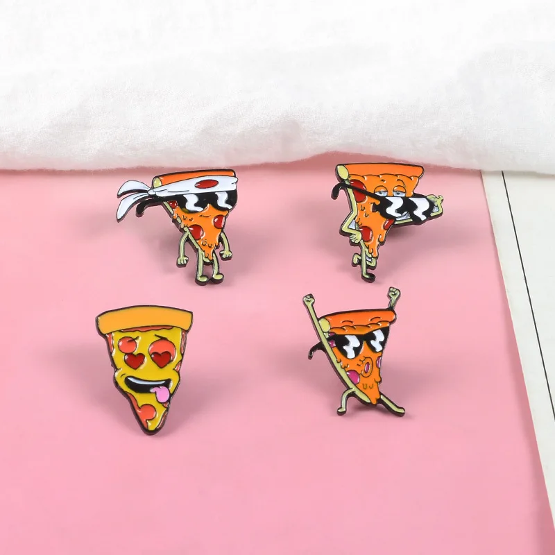4 булавки корейский Забавный пицца броши для женщин японский оголовье солнцезащитные очки пицца ювелирные изделия эмаль булавки джинсовые куртки воротник значок