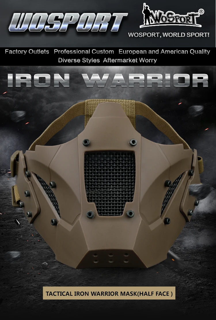 WoSporT тактический страйкбол Iron Warrior маска на пол-лица маска Применение с быстрой Шлем Военная униформа для CS Охота Стрельба Пейнтбольные аксессуары