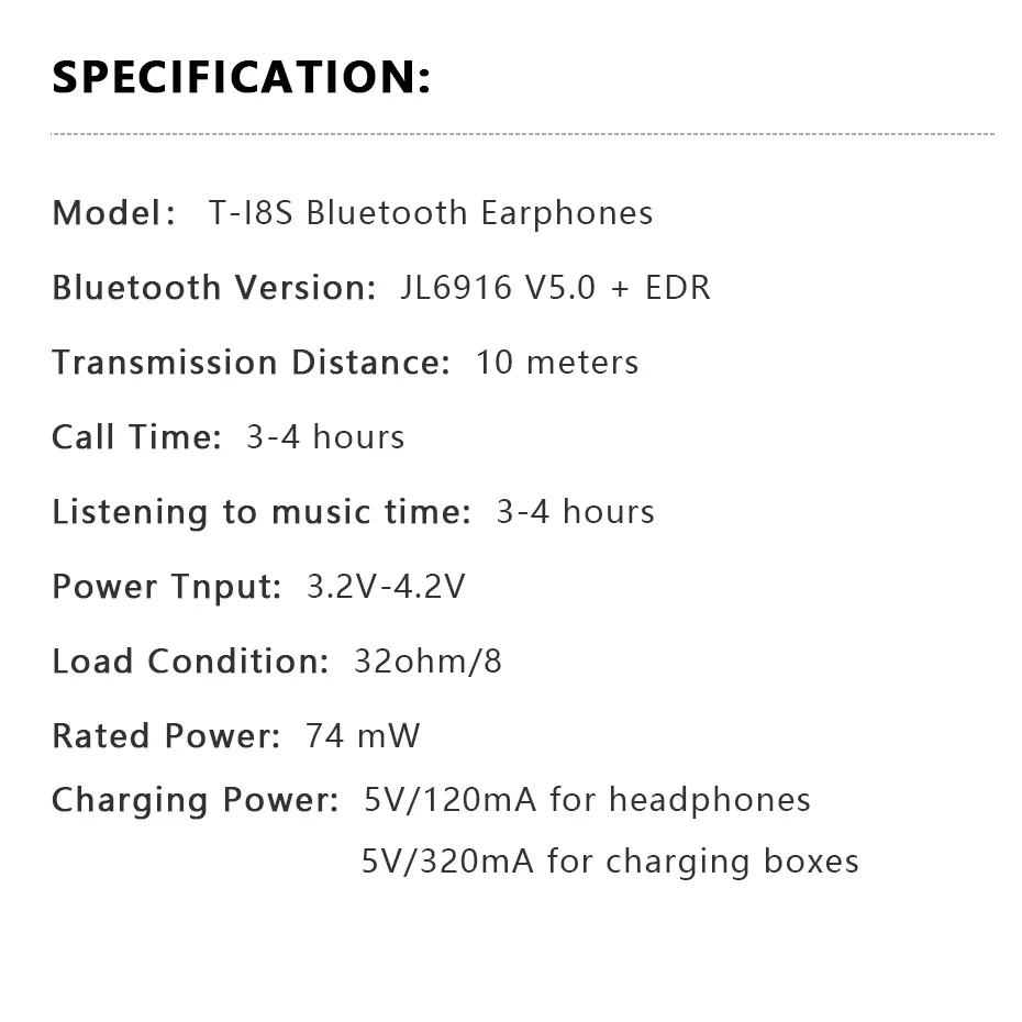 T18s TWS 5,0 беспроводные Bluetooth наушники спортивные наушники Беспроводная гарнитура портативные наушники с зарядным устройством индикатор зарядки