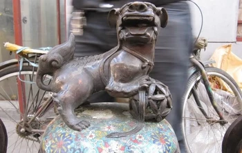 

32"China 100% Bronze cloisonne Palace Dragon Lion Buddhism incense burner Censer