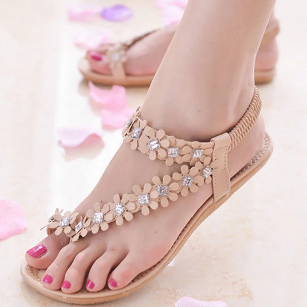 

2019 Women's Floral Sandals Spring Summer Ladies Beach Shoes Bohemia Flower Beads Clip Toe Shoes Flat Heel Sandal Outdoor Casual