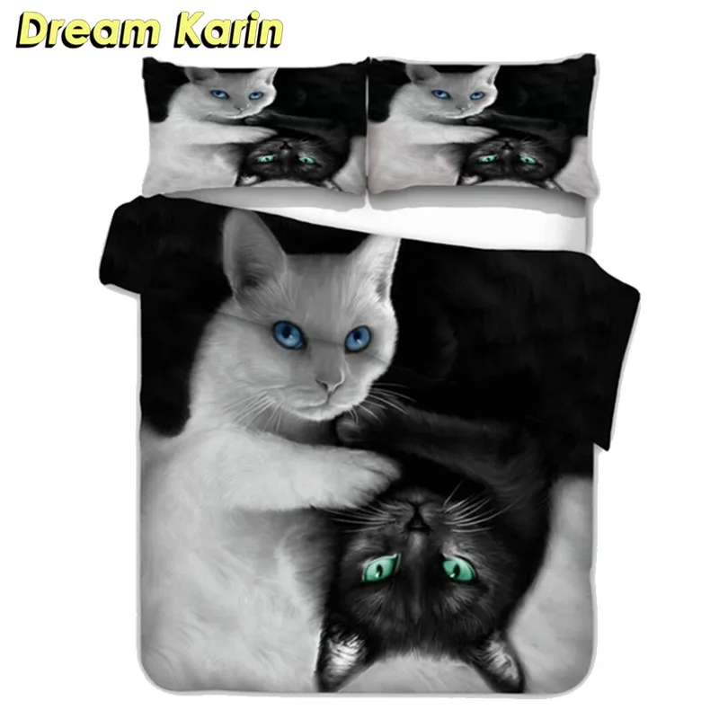 Best 3D Printed Duvet Cover Sets Black amp;white Cat Pattern Bedding Set 2 3 Pcs Single Twin Double Queen King Size Bed Linens Bedclothes
