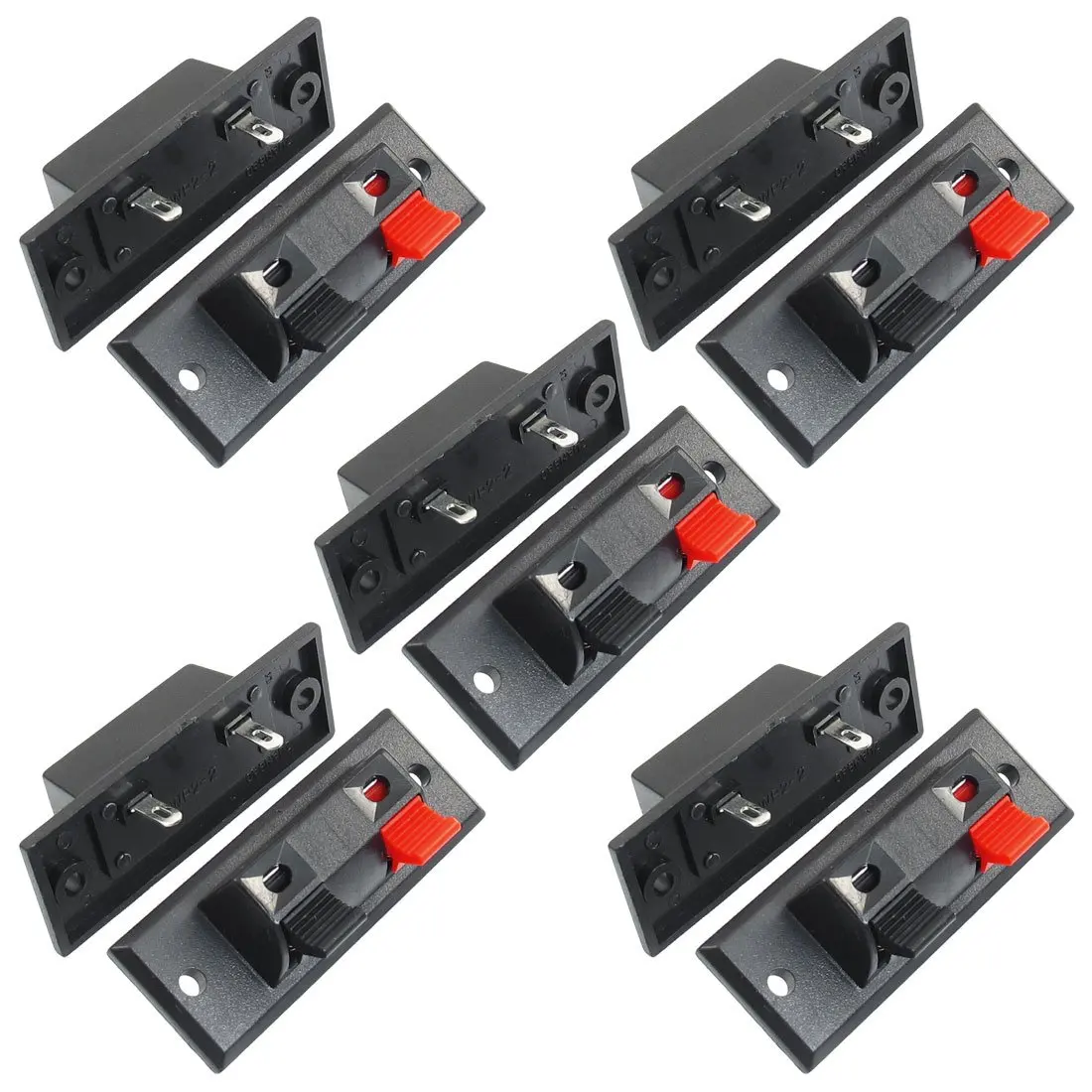

10 Pcs Single Row 1 Red 1 Black 2 Position Push Type Speaker Terminals