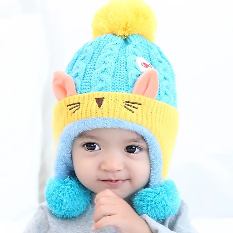 Cute Baby Winter Hat Warm Infant Beanie Cap For Children Animal Cat Ear