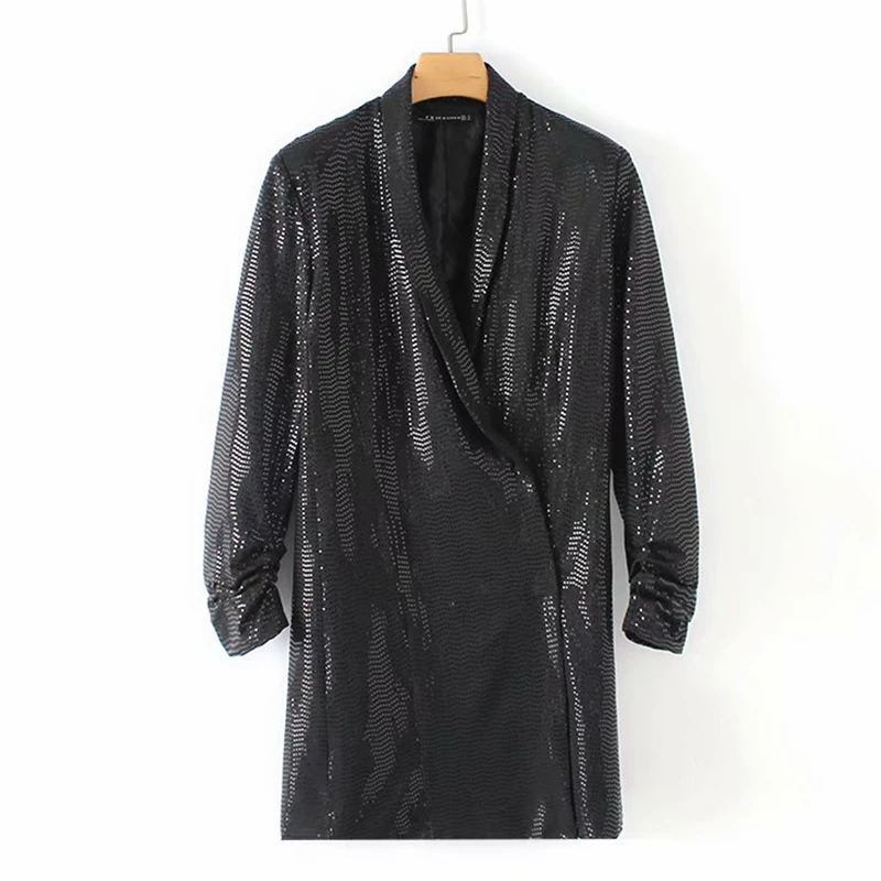 Women's Clothing Dress 2019 Bronzing Sequined Suit Jacket V-Neck Dress Ms Summer Sexy Street Slim Fit Temperament Clothing
