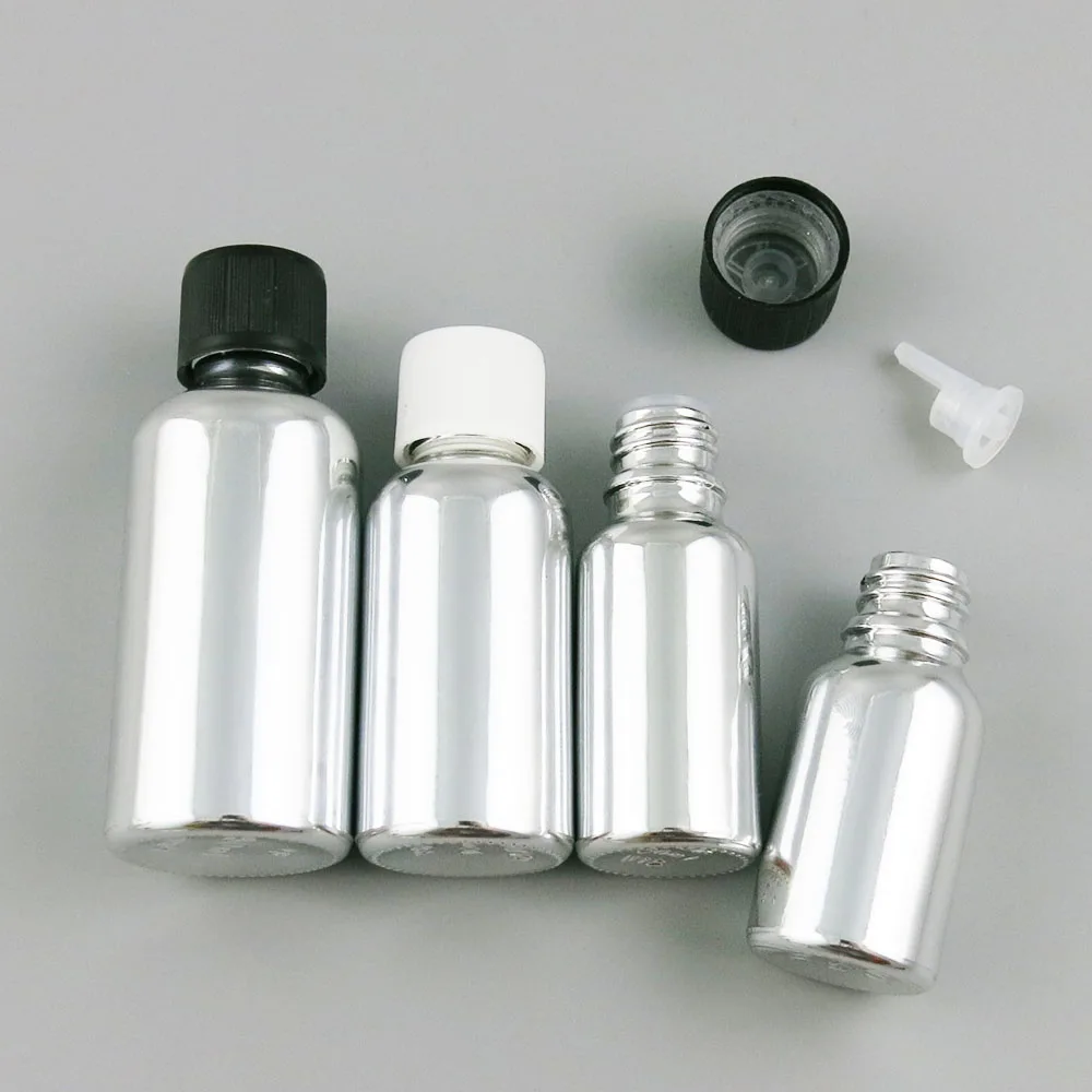 

200 x 5ml 10ml 20ml 30ml 50ml 100ml Refillable SilverGlass Bottle With Childproof Lids 1OZ Glass Cosmetic Container