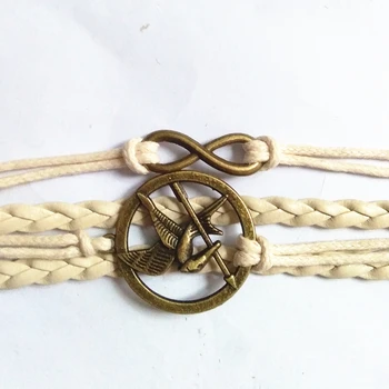 

Punk Style Lnfinity Symbol Hunger Games Design Brown New Trend Leather Snap Jewelry Snap Button Leather Bracelet 12pcs/lot