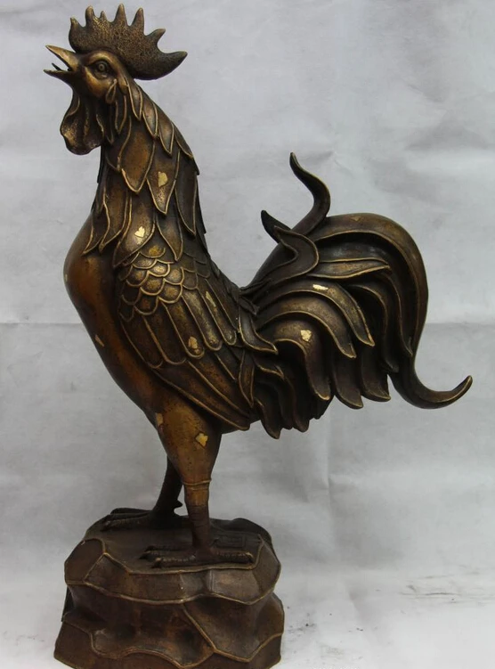 

USPS to USA S0218 26 Chinese Copper Bronze Feng Shui Lucky Wealth cock rooster Chanticleer Statue (B0413)