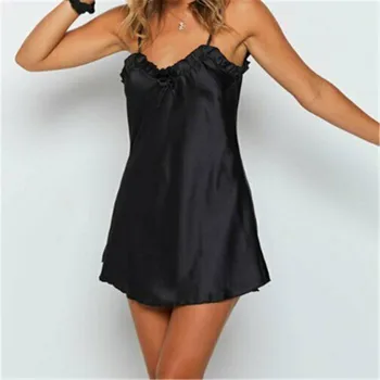 

Trendy Women clothes Polyester solid casual strap Silk Feel Sexy Nightie Sleepwear Nightdress Strap Frill