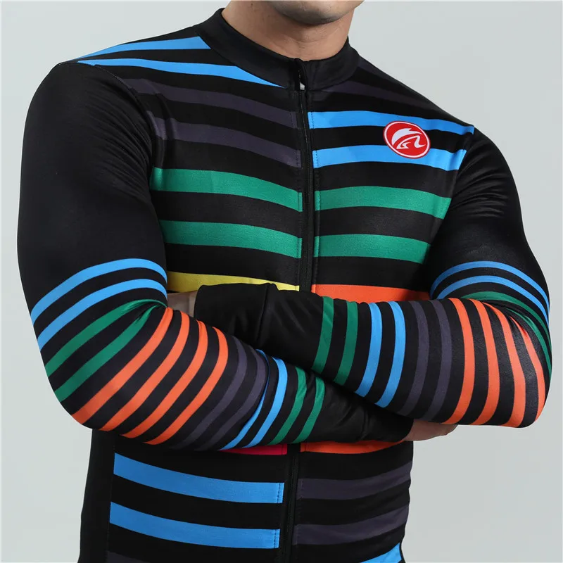 2019 cycling jersey winter fleece warm Striped color bike triathlon team bicicleta maillot ciclismo hombre men cycling clothing