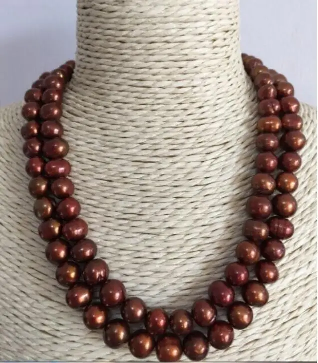 Черный fine jewelry 2Strands 18'' 8-9mm Gray Round Freshwater Pearl Necklace hot sale - Цвет камня: Черный