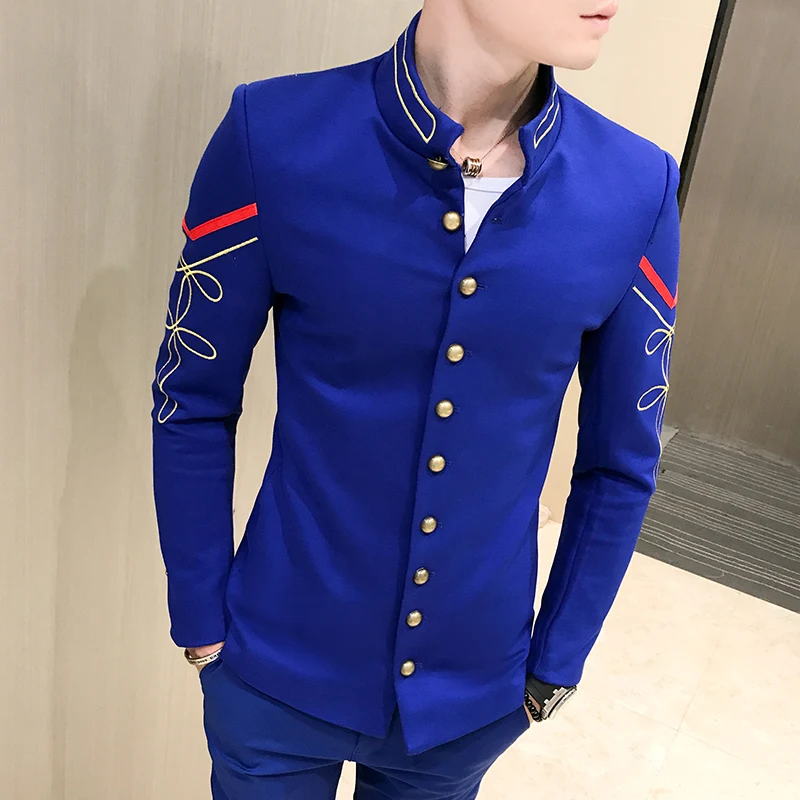 Gold Multi-button Blazer Fashion Boutique Embroidery Men's Slim Jacket Military Version Bomber men suits jackets