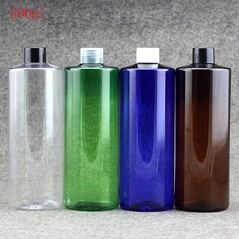 

24pcs 500ml blue brown clear green Plastic Bottle With Screw Cap PET Essential Lotion Refillable Bottle For Cosmetic Containers