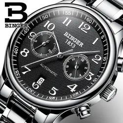 Швейцария автоматические механические Для мужчин часы сапфир Бингер Элитный бренд часы мужской Relogio Водонепроницаемый Для мужчин часы