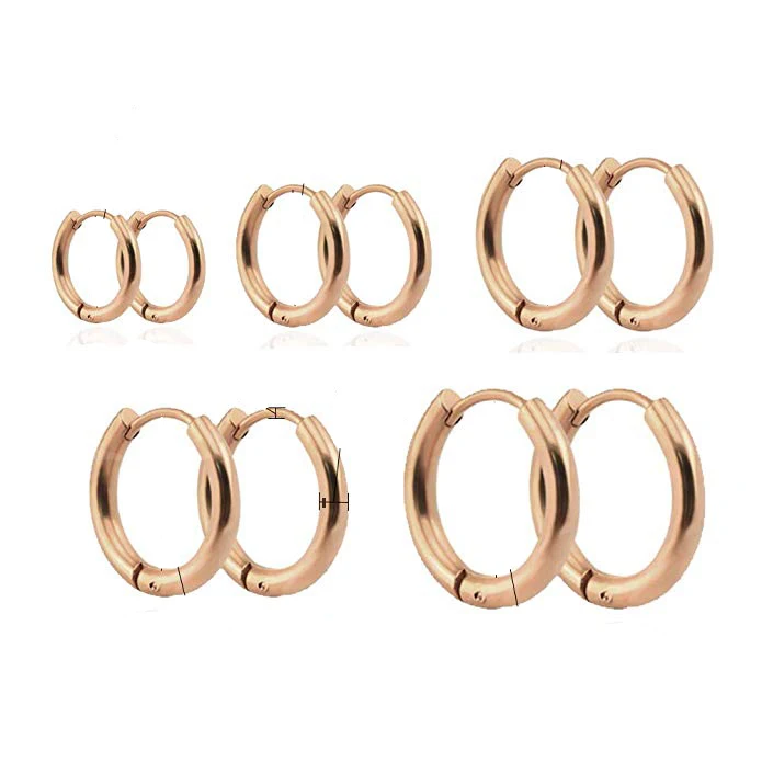 

5 Pairs 8-16mm High Quality Rose Gold Color Prevent Allergy Jewelry Ear Ring Round Unisex Earring