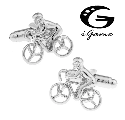 

Factory Price Retail Men Cufflinks Fashion Brass Material Silver White Color Bicycle Race Design Cuff Links Free Shipping