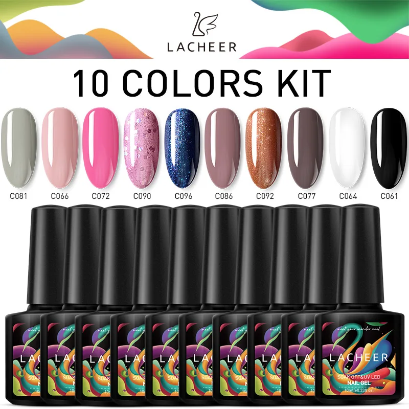 10pcs kit3 Lacheer наборы для гелевых ногтей замачиваемый УФ/светодиодный Гель-лак с блестками Полупостоянный Гибридный Гель-лак стойкий Цветной Гель-лак - Цвет: 10pcs kit3