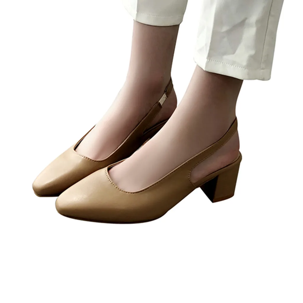 Women's sandals Elegant Pointed Toe Shoes Classics Office Lady Footwear Buckle Strap Solid Sandal Female Soft Square Heel Sandal