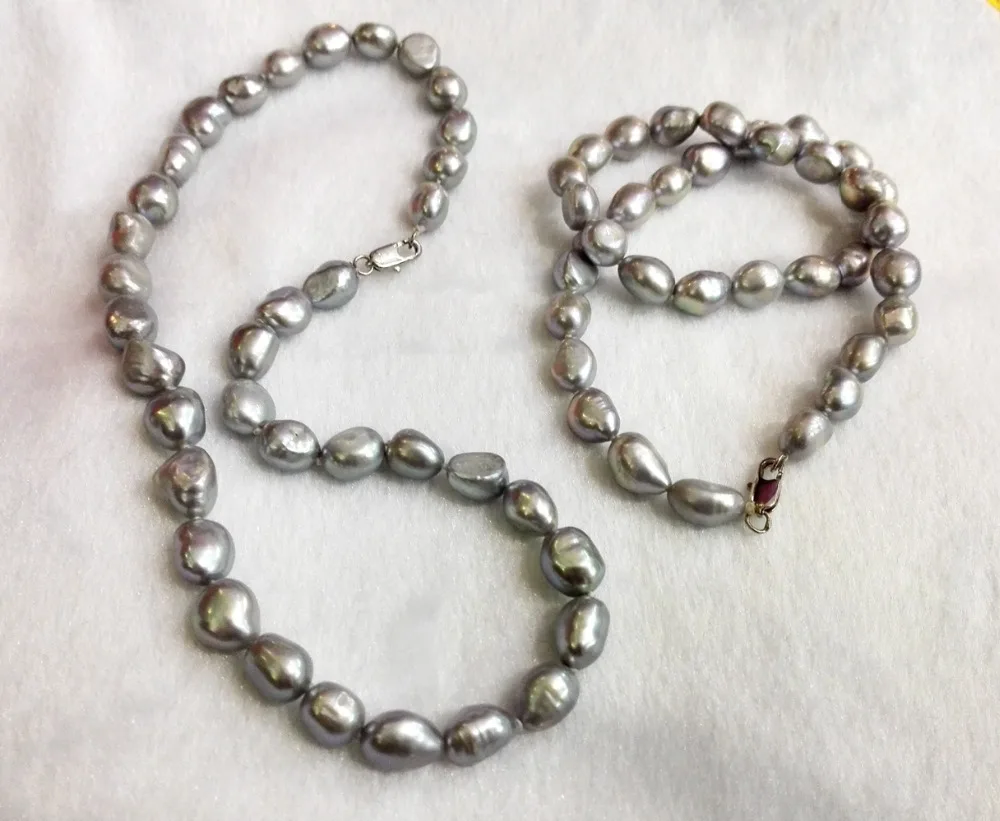 Женские классические ювелирные изделия 10 мм серый жемчуг барокко ожерелье настоящий натуральный пресноводный жемчуг 18 ''45 см