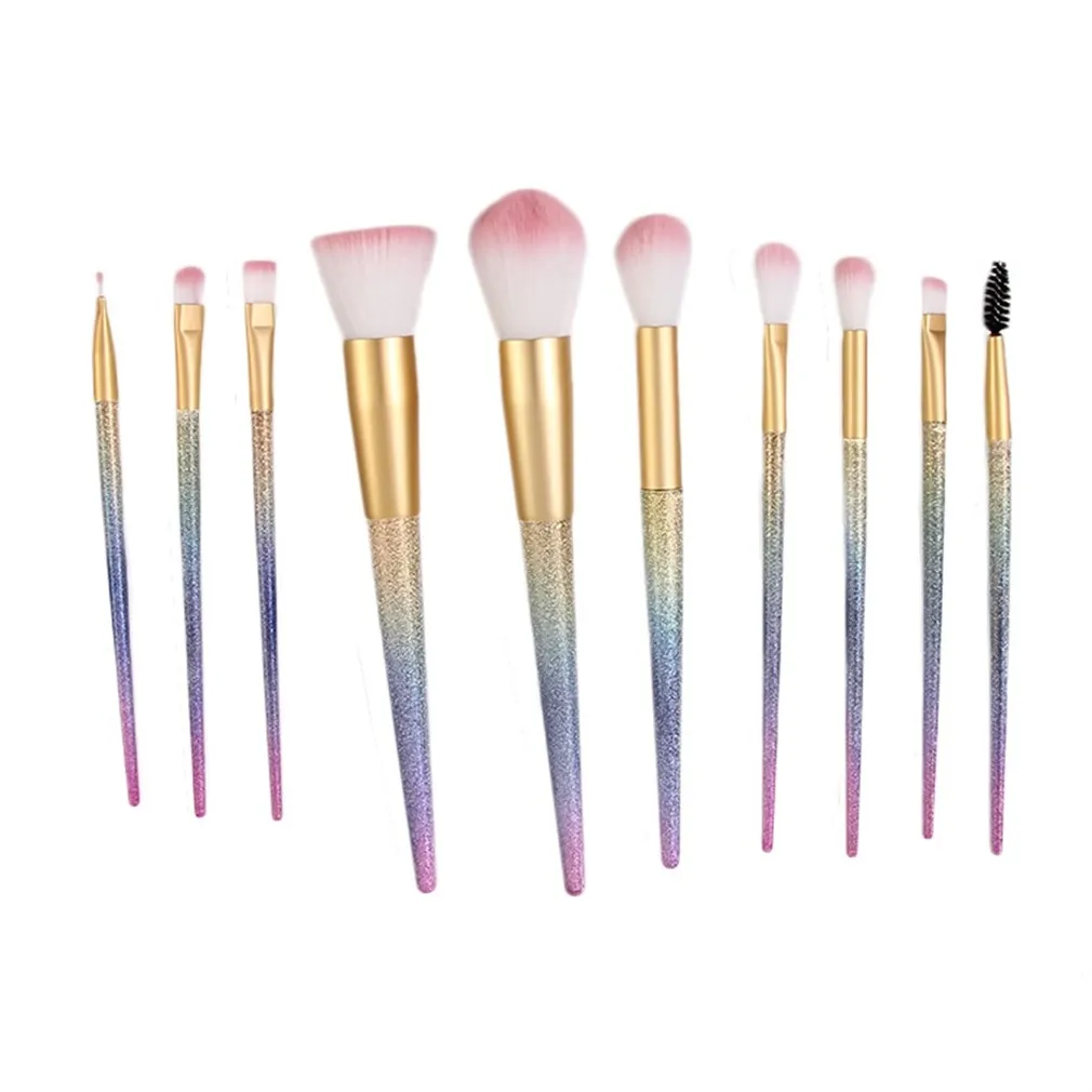 10pcs/set Professional Facial Makeup Brushes Set Plastic Handle