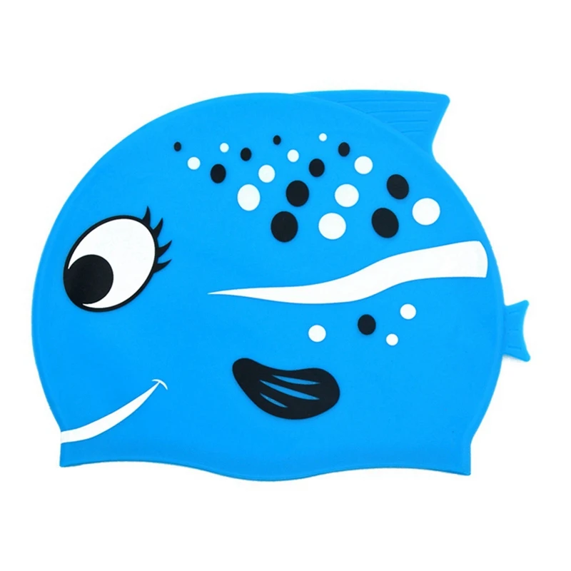 fish blue Шапочка для плавания Детские Силиконовые рыбы Форма Мягкие Водонепроницаемые резиновые шапочки универсальные головные уборы аксессуары для спортивной одежды - Цвет: fish blue