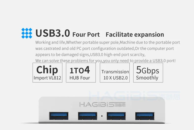 Сверхтонкий usb-хаб hagибис с 4 портами, высокоскоростной алюминиевый usb-хаб, usb-хаб, интерфейс питания для компьютера Macbook, usb-хаб