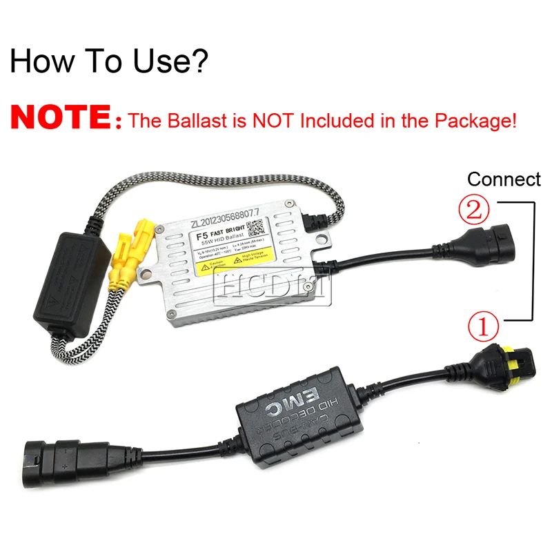 HCDLT 2PCS Canbus HID Decoder For Car Headlight HID Xenon Kit H1 H3 H7 H11 9005 9006 No Error EMC Warning Canceller Harness Wire (6)