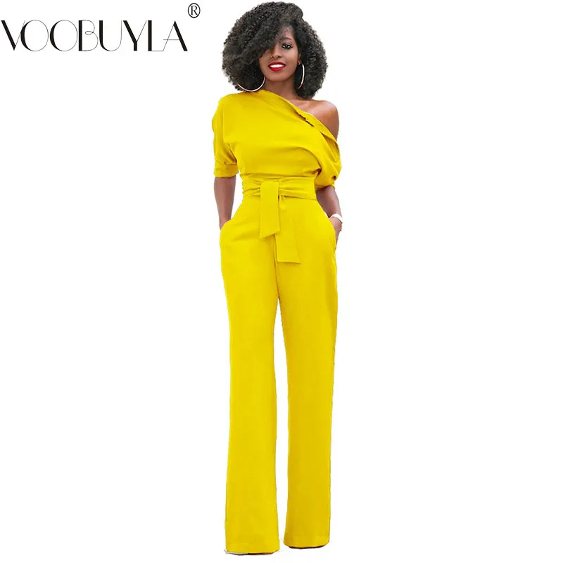 

Voobuyla Rompers Womens Jumpsuits Autumn High Waist Off Shoulder Sexy Jumpsuit Ladies white Wide Leg Trousers Casual overalls