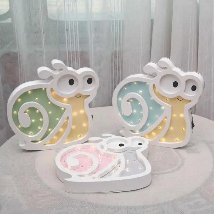 

Colorful Snail Bear Horse Lion Style Led Night Light Battery Power Bedside led novelties Lamp Wood luminarias para decoracao