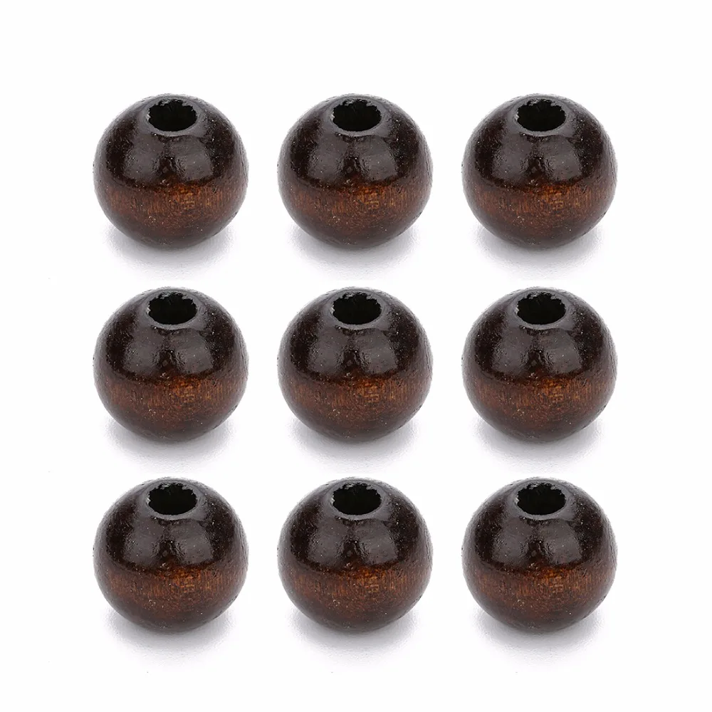 

LOULEUR 40pcs 14/18mm Round Natural Wooden Beads With Big Hole Deep Brown Loose Spacer Wood Beads For Diy Bracelets Neck Makings