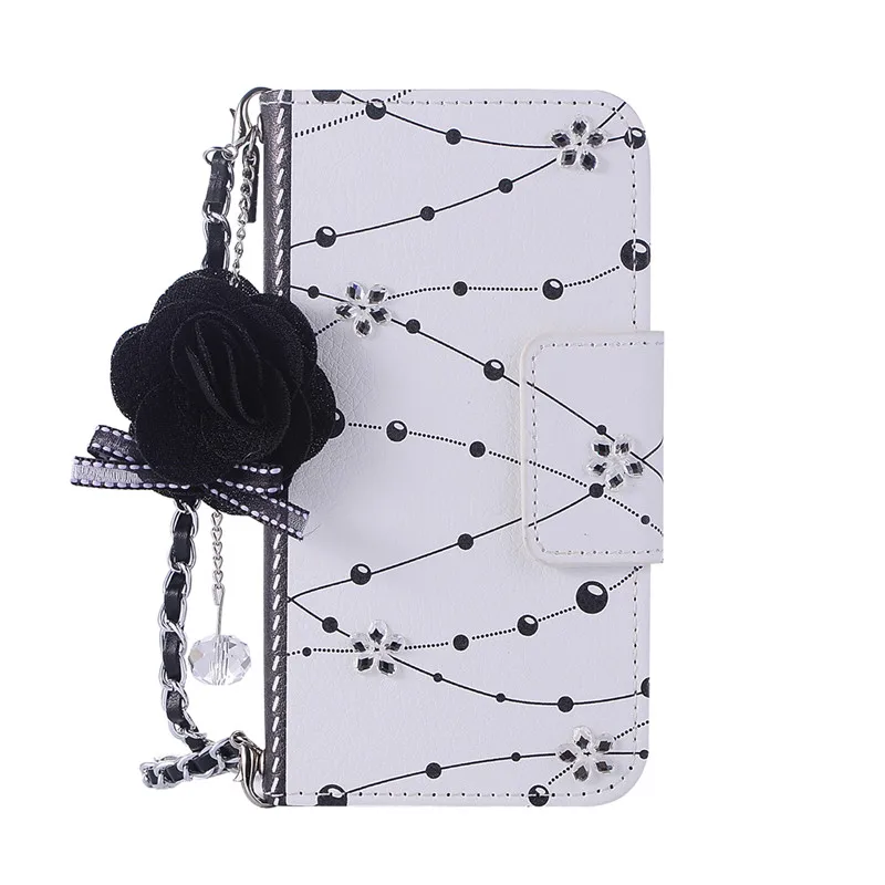 Роскошный кожаный чехол-кошелек с розовым цветком для iPhone 6 6s 7 8 Plus X XR XS Max Flower Chain Bag Coque - Цвет: Diamond Flower